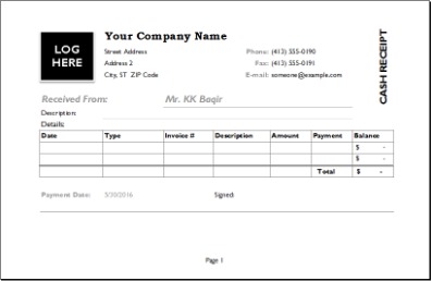 cash receipt templates