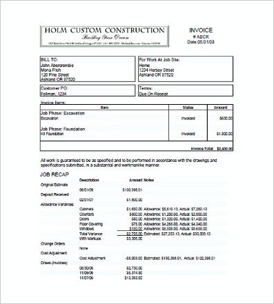free construction service invoice template