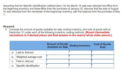 how to calculate ending inventory under specific identification