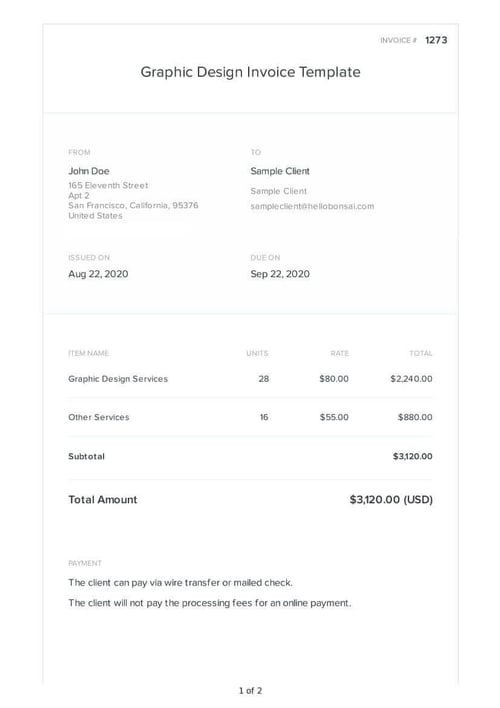 invoice for a freelance designer