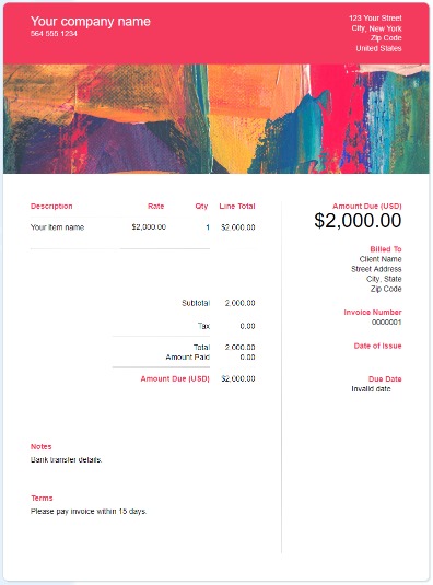 invoice for a freelance designer